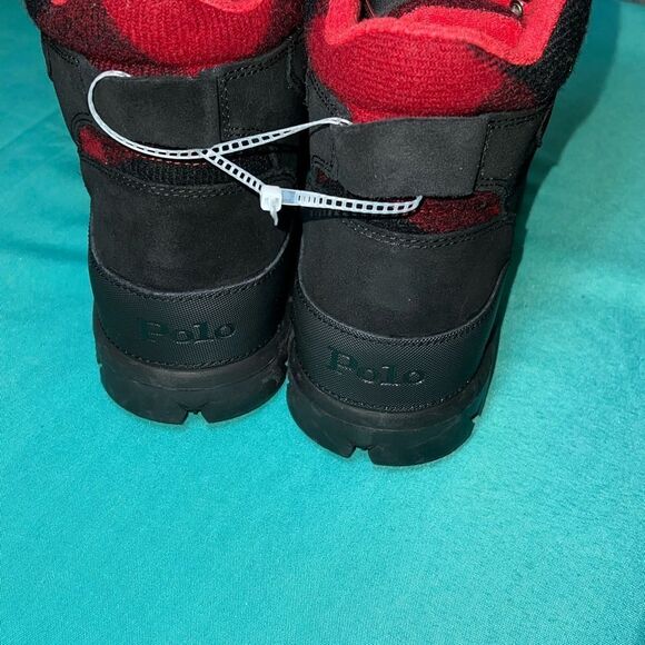 POLO RALPH LAUREN Oslo Tactical‎ Boot Black Suede Leather with Red Buffalo Check - Picture 6 of 12